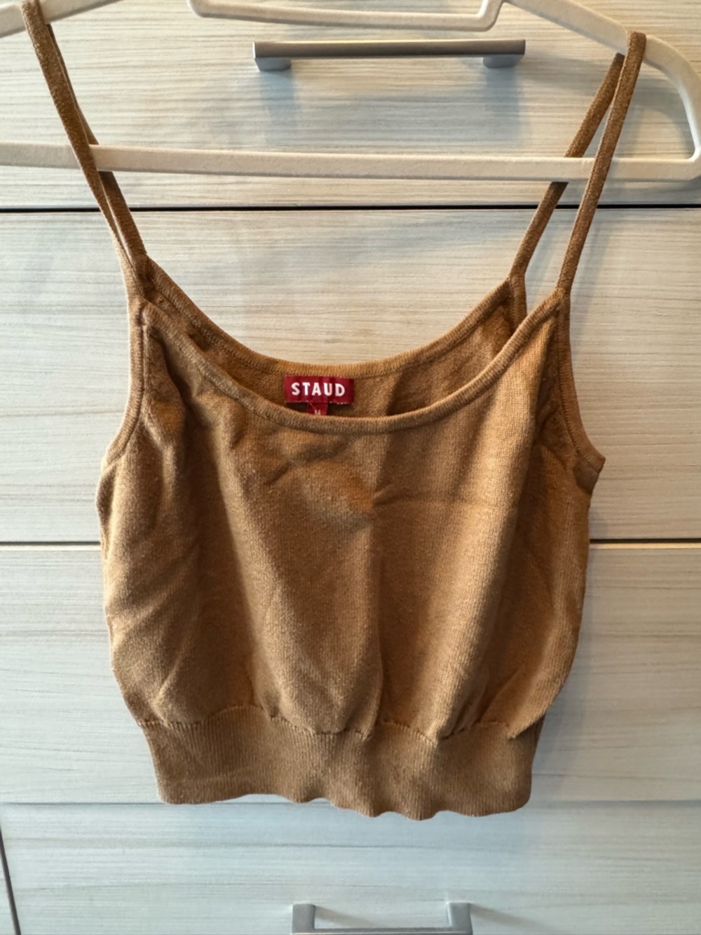 STAUD Brown Knit Cropped Tank Top